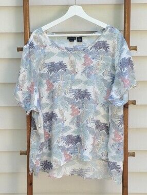Tahari Linen Short-Sleeve Top Size 3X